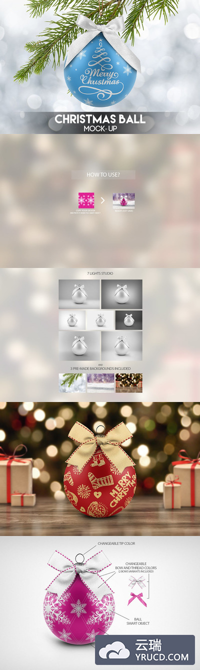 样机 | 白色缤纷圣诞主题圣诞球素材高分辨高品质场景