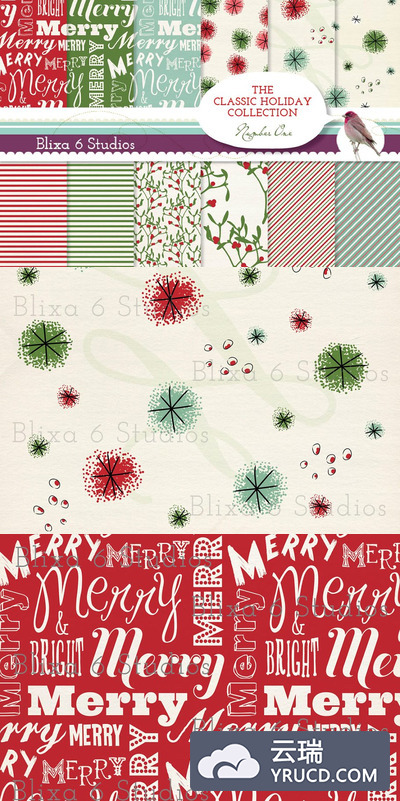 12个经典的圣诞节背景纹理素材 12 Classic Holiday Digital Papers