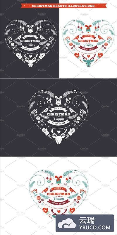 圣诞节心形创意图形 Christmas Heart Cards, Backgrounds
