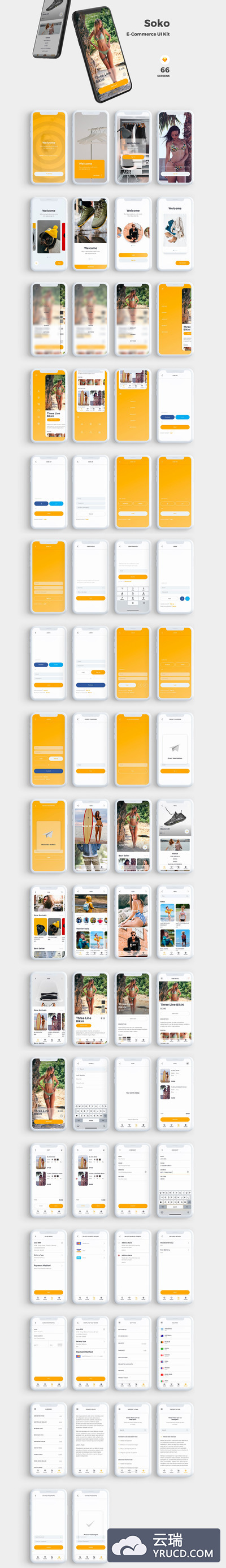 海滩时尚电商APP UI KIT套装模板下载 [Sketch]