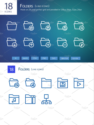 18个文件夹线型图标 18 Folders Line Icons