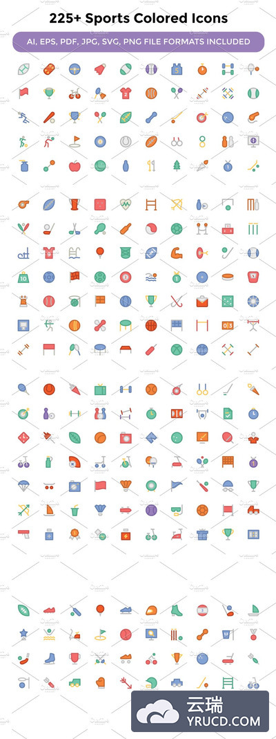 225+个彩色运动图标 225+ Sports Colored Icons