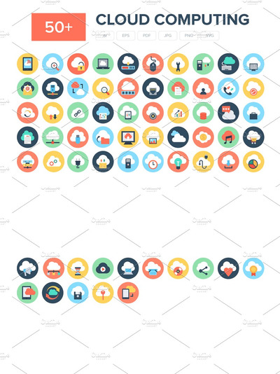 50+平云计算图标 50+ Flat Cloud Computing Icons