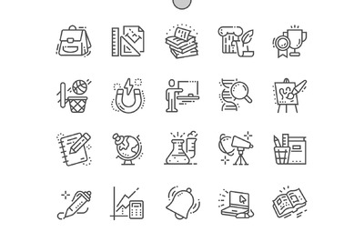 学习科目相关的图标 School Subjects Line Icons