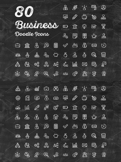 80个涂鸦风格的商业主题图标 80 Business Doodle Icons