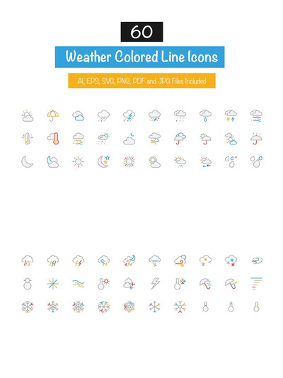 60个天气图标 60 Weather Colored Line Icons