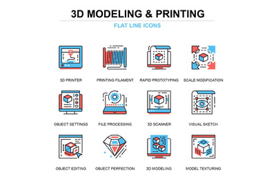 细线3D打印和建模图标icon集合