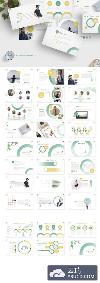 清新时尚简约商务质感的2019keynote幻灯片演示模板（key）