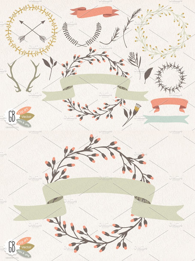 花环桂冠矢量花素材 Wreaths laurels vector flowers