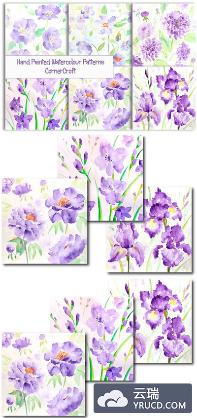 水彩花卉素材 Watercolor Patterns blue flowers