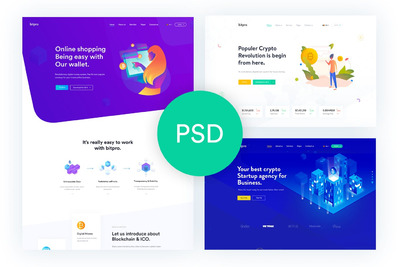 时尚高端多用途的区块链blockchain比特币加密货币banner着陆页网站设计PSD模板