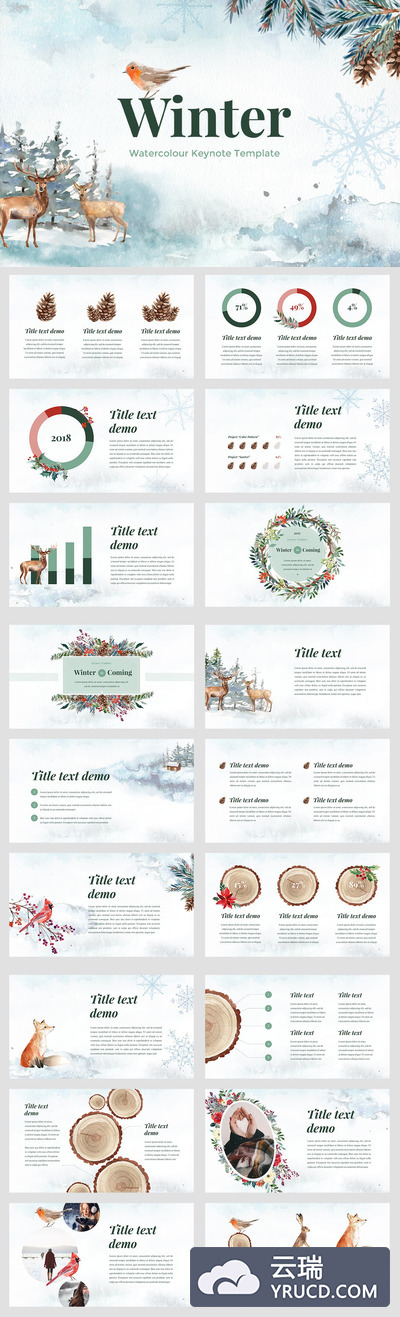 时尚少见稀有的冬天冬季新年圣诞节keynote幻灯片演示模板（key）