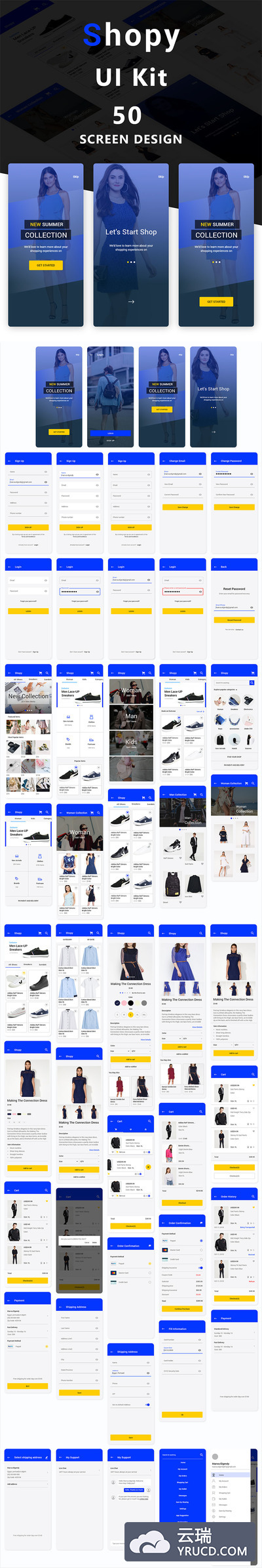 时尚大气的电商全面屏APP UI KIT套装模板[XD]