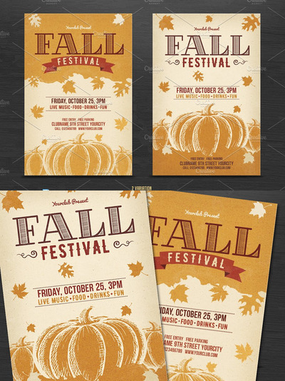 秋天海报模板 Fall Festival Flyer template