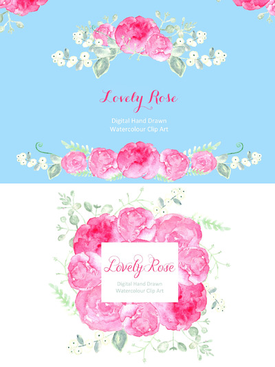 爱情玫瑰水彩图 Lovely Roses watercolor clipart