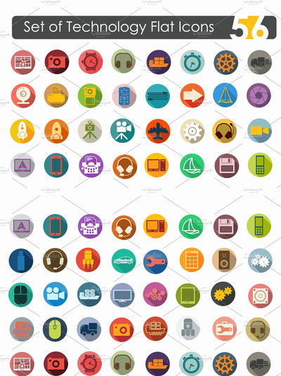 56个技术主题的扁平化图标 56 technology flat icons