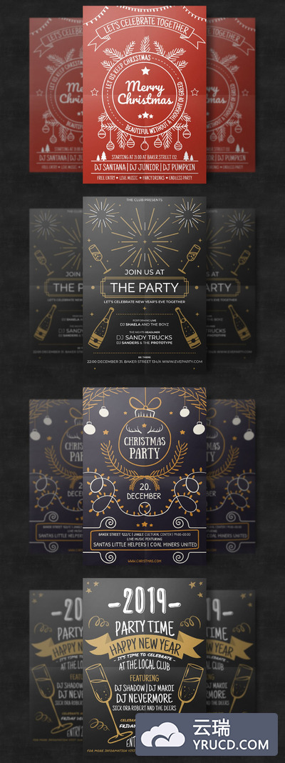 PSD | 手绘圣诞主题元素高分辨率DM宣传单模板