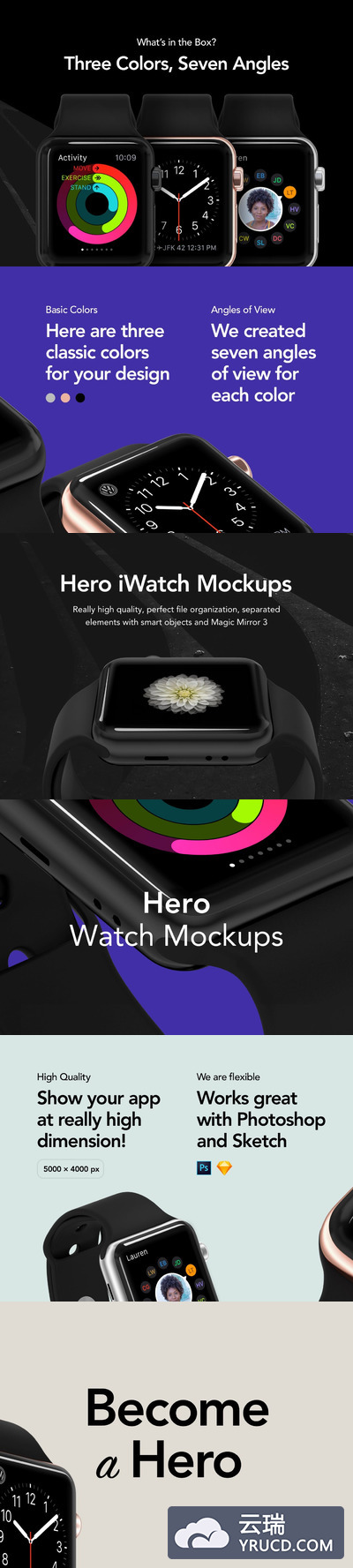 时尚高端的高品质特别角度iWatch Mockups UI样机展示模型mockups（PSD&SKETCH）