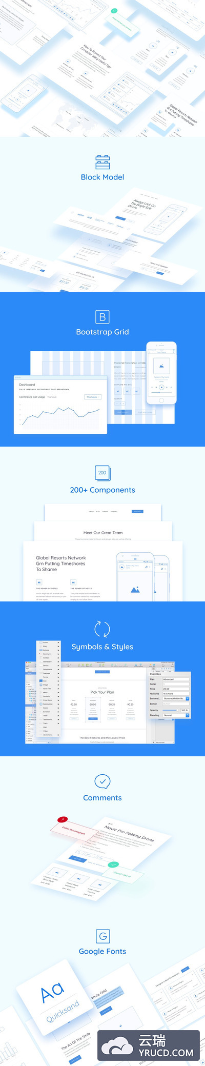 时尚高端多功能的网站交互设计线框图（sketch）