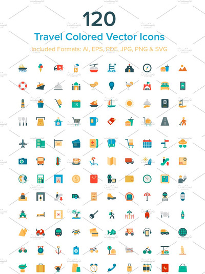 120旅行彩色的矢量图标 120 Travel Colored Vector Icons