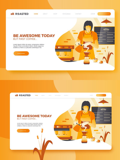 时尚优雅咖啡店banner海报网页标题着陆页设计模板
