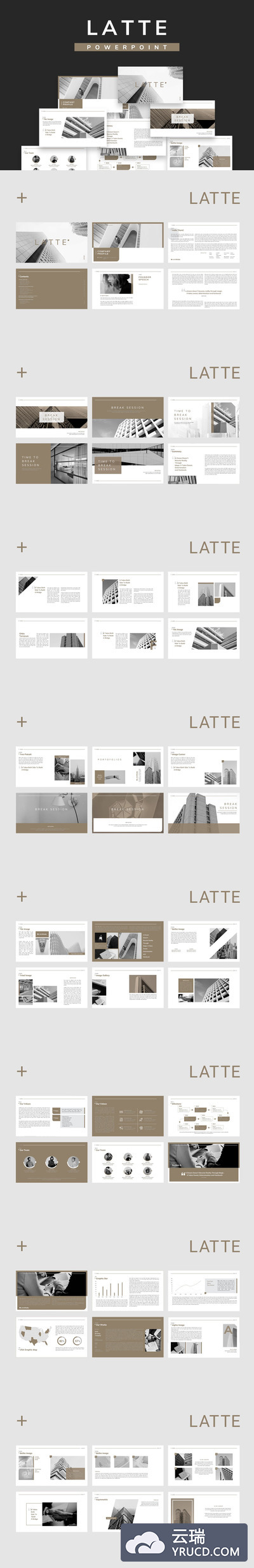 优雅配色的时尚高端房地产多用途powerpoint幻灯片演示模板（pptx）