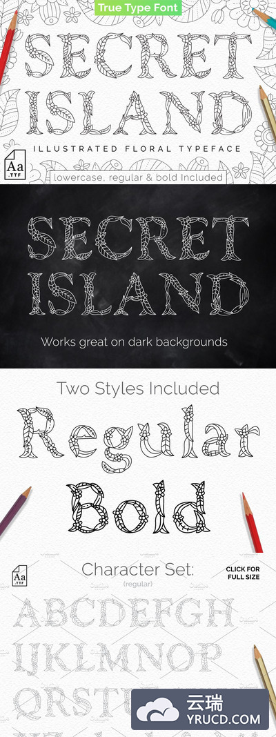 秘密花园花卉图形 Floral Secret Island TTF