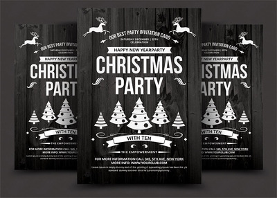 黑板黑白圣诞节海报模板 Christmas Flyer