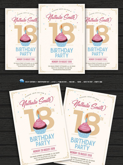18岁生日海报模板 Birthday Invitation