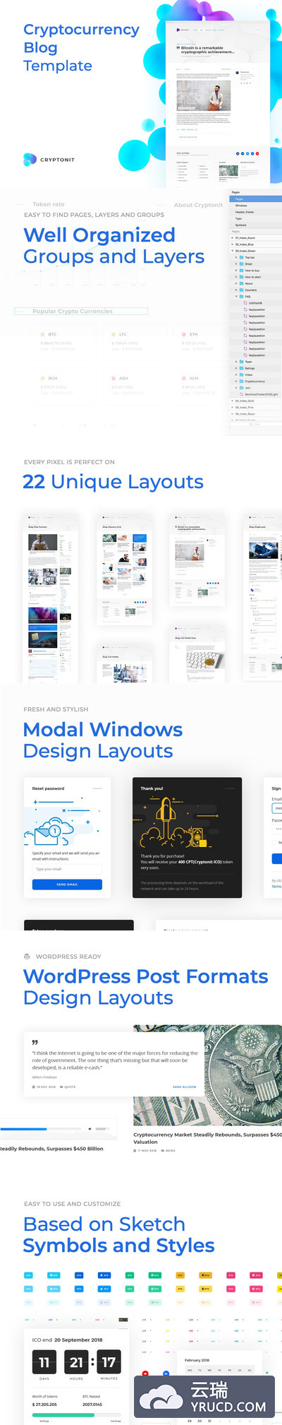 SKETCH精心打造的时尚高端简约多用途的博客网站设计模板