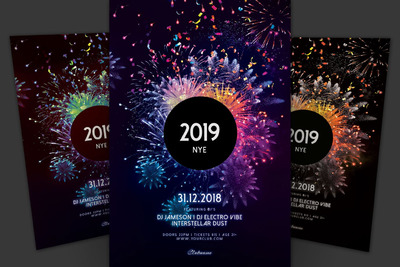 时尚震撼的绚丽高品质新年礼花圣诞节海报宣传单DM设计模板