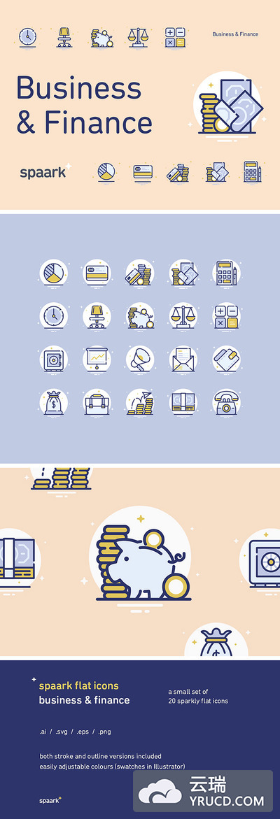 图标 | 20个金融银行财务财政会计app商业主题高品质平面元素符号