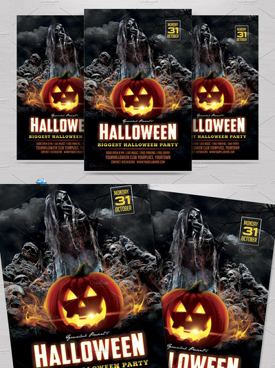 恐怖的万圣节海报模板 Halloween Party