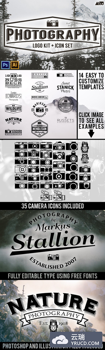 照片图片logo素材 Photography Logo Kit and Icon Set