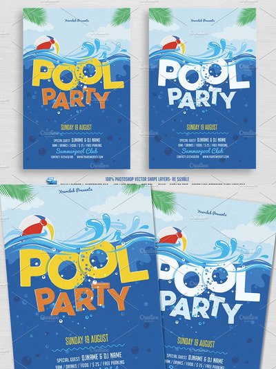 游泳池海报模板 Pool Party Flyer