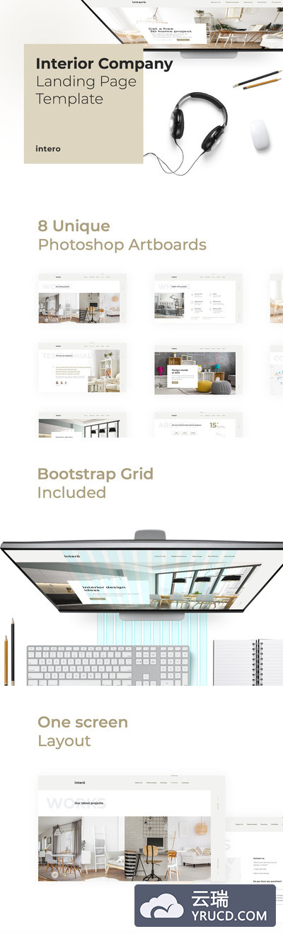 高端时尚优雅的高品质公司登陆页面模板UI KITS