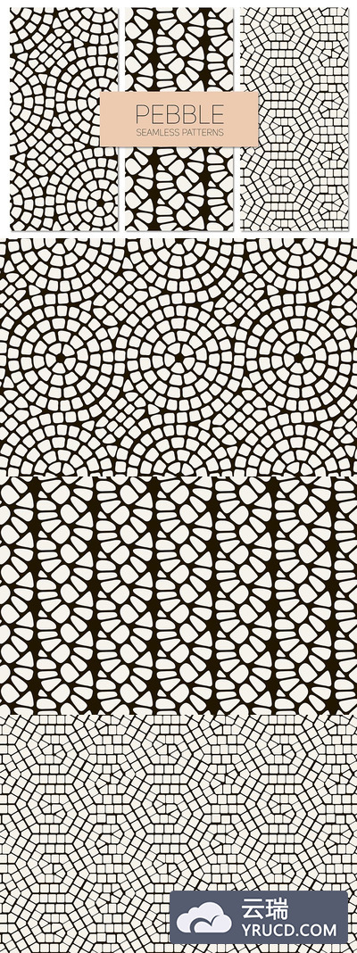 卵石效果无缝模式背景纹理 Pebble. Seamless Patterns Set 2