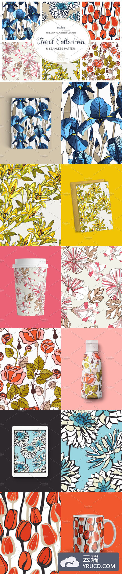 矢量花卉图案素材 Vector Flowers Patterns Collection