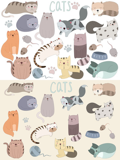 可爱的卡通猫图形素材 Cute Cats Vector & PNG Design Set