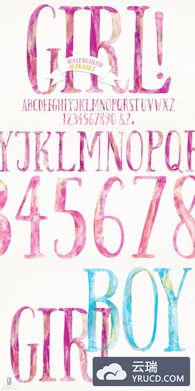 水彩宝贝字体 Watercolor baby girl alphabet