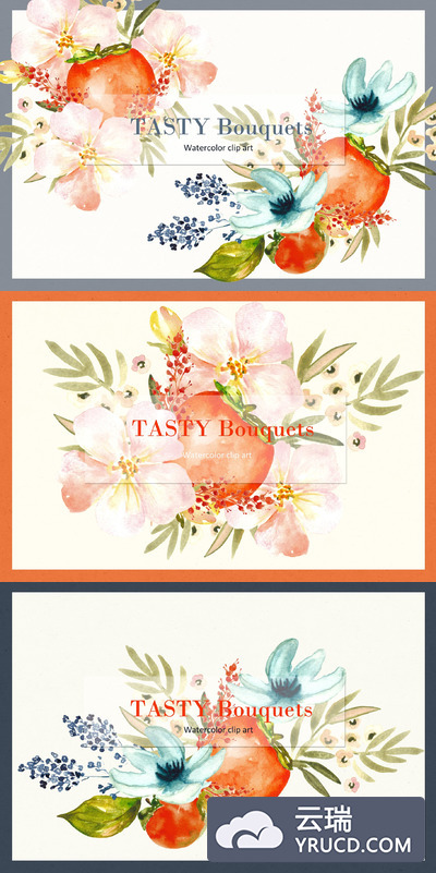 水果花束水彩画套装 Fruits bouquets. Watercolor clipart.
