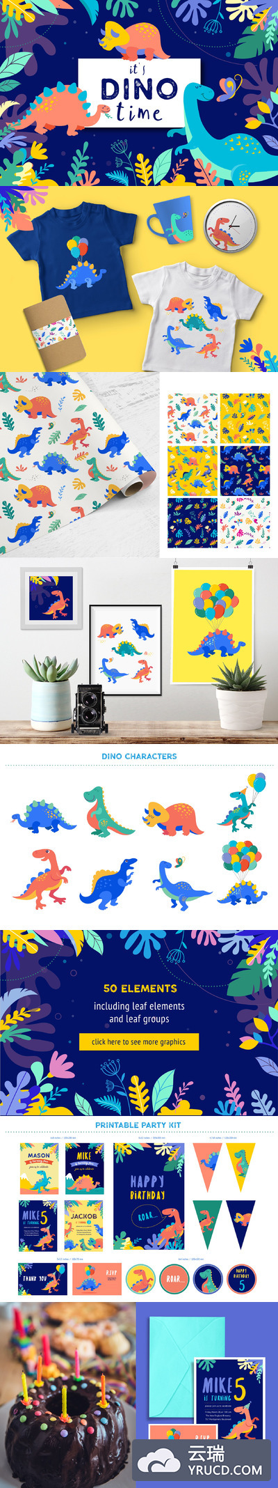 可爱的恐龙时代元素插画 it's DINO time - cute dinosaurs kit