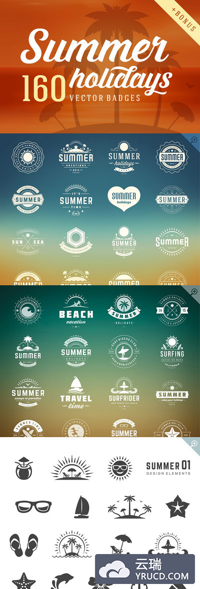 160暑假徽章和logo模板 160 Summer holidays badges & logos