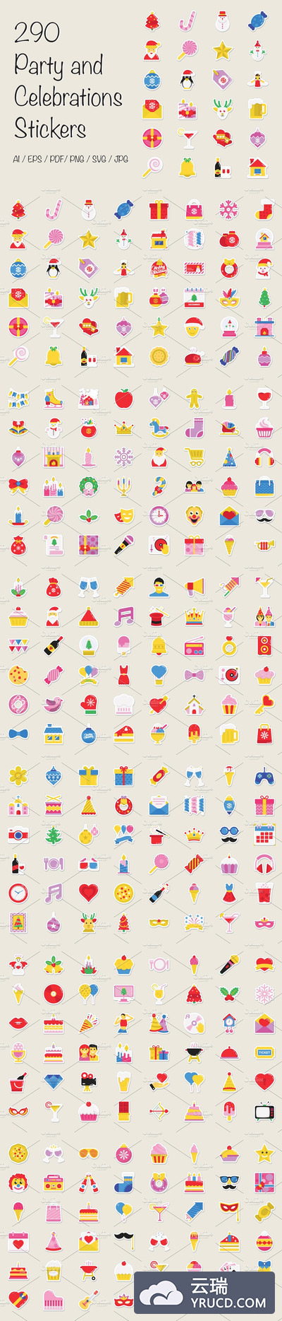290个圣诞节贴纸图标 290 Party and Celebration Stickers