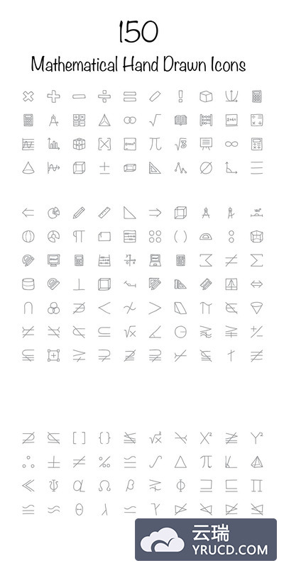 150个数学手绘图标 150 Mathematical Hand Drawn Icons