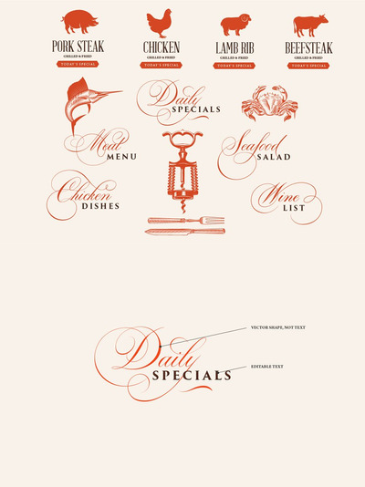 饭店餐厅菜单特色手写图形和字体 Restaurant Menu Lettering & Graphics