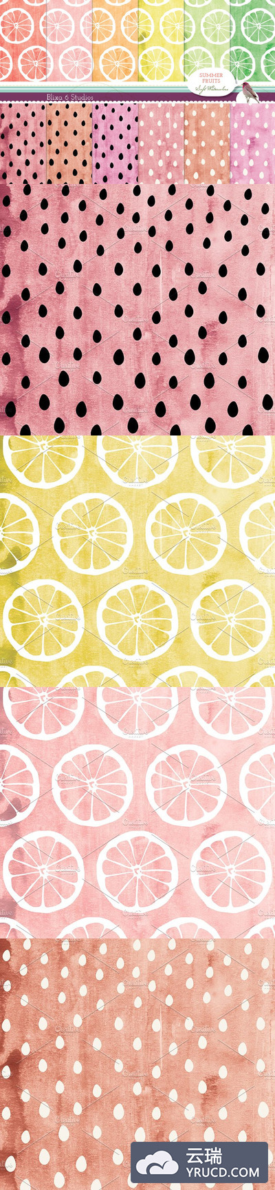 12个夏季水果图形背景纹理素材 12 Summer Fruit Digital Patterns