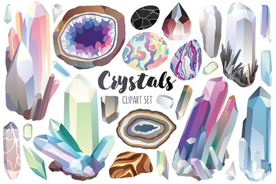 水晶与宝石水彩画素材 Crystals & Gems Clipart Bundle