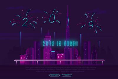 时尚简约2019新年迪拜礼花圣诞节海报bannerhaib海报着落页设计模板