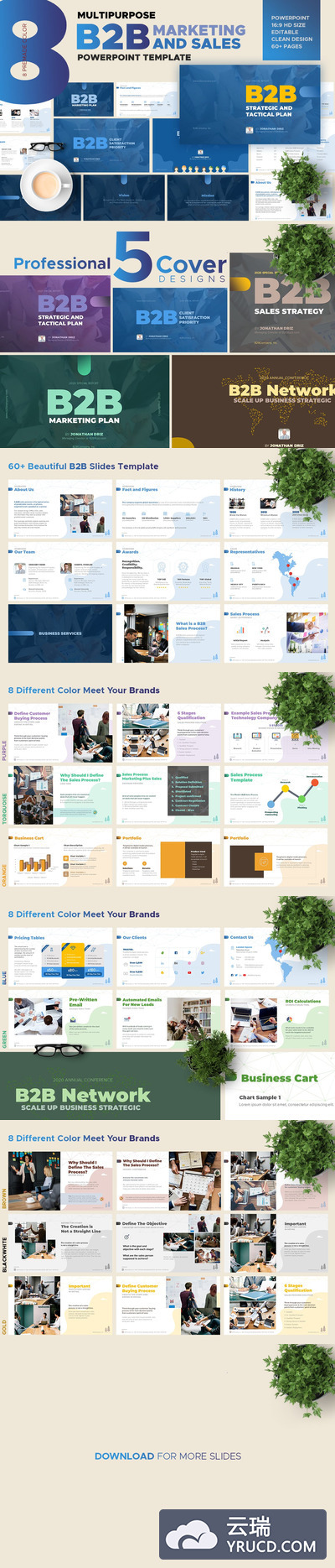 时尚高端多用途的B2B营销和销售Powerpoint幻灯片演示模板（pptx）